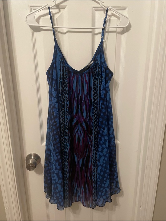 Express Dresses & Skirts - Express Blue and Purple Printed Spaghetti Strap Slip Dress